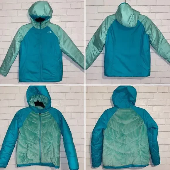 THE NORTH FACE $120 Reversible Perseus Jacket Girls 14-16 Blue / Green EUC - Picture 2 of 15